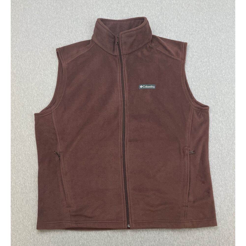 Columbia Vest Mens Large Brown Fleece‎ Full Zip Mock Neck